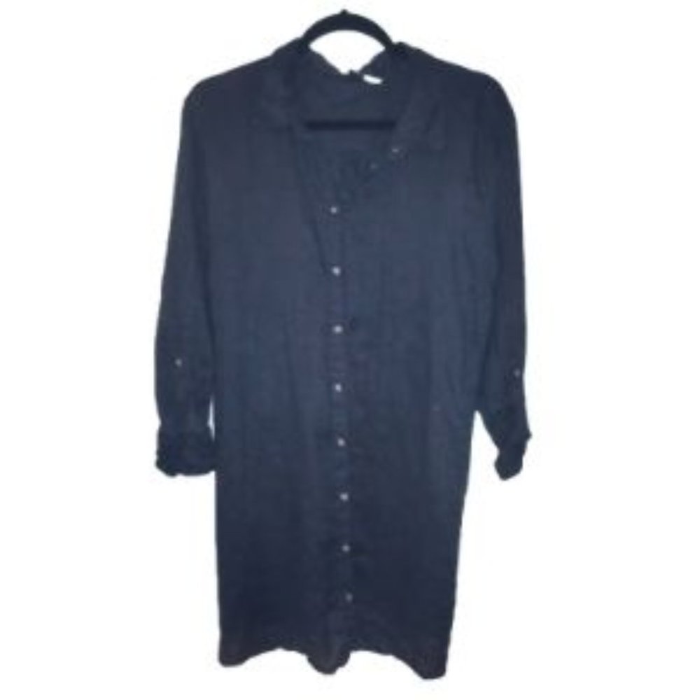 Linen Navy Blue Maternity Button Down Top
